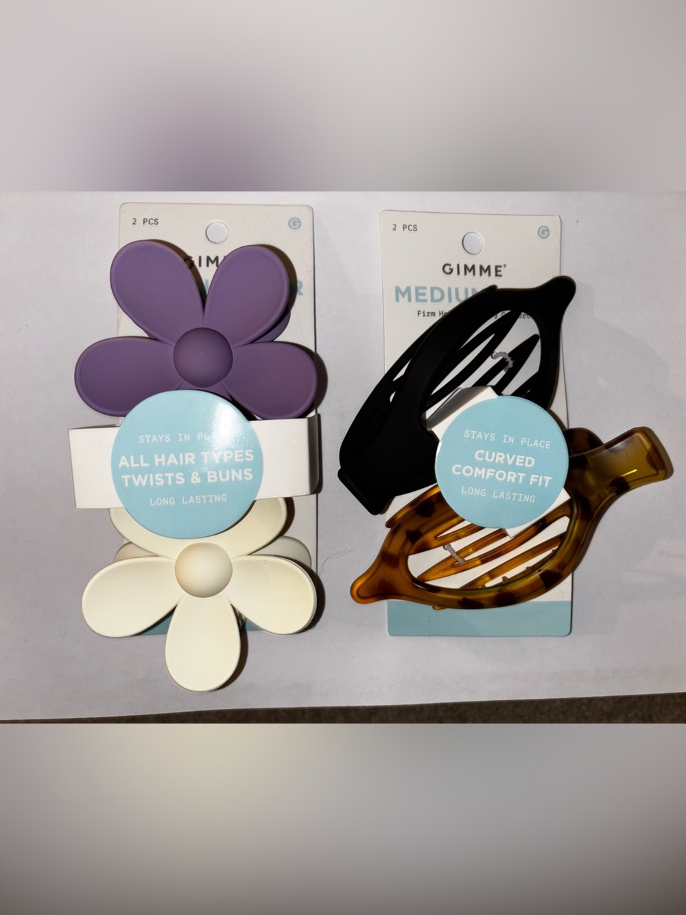 GIMME Beauty Flower Claw Clip Duo and Curved Comfort Fit Hair Clip Duo and